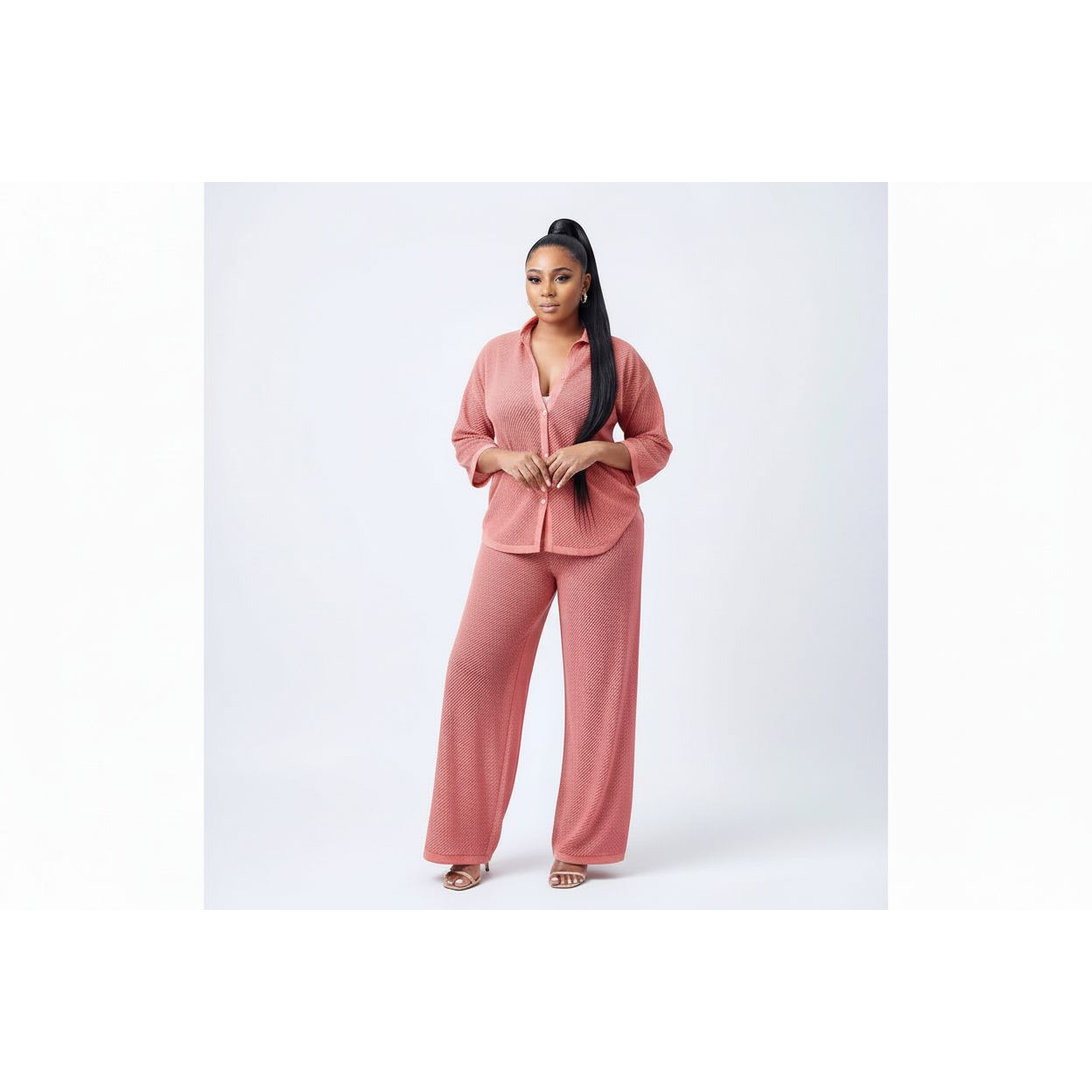 Knitted Cardigan Top & Wide-Leg Pants