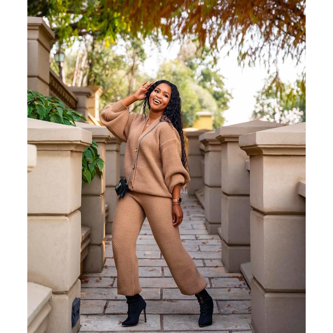 Knitted Button Cardigan & Wide-Leg Pant Set