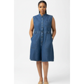 Button Front Sleeveless Denim Above Knee Jumpsuit