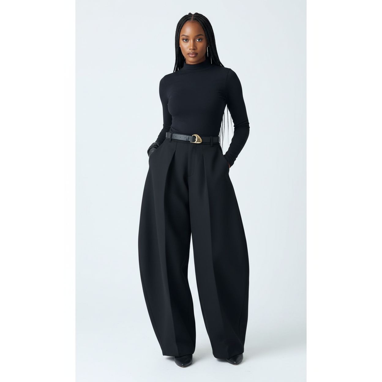 Front Pleat Barrel Wide Leg Pants