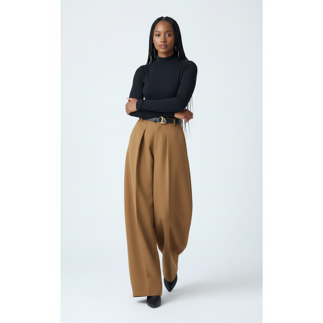 Front Pleat Barrel Wide Leg Pants