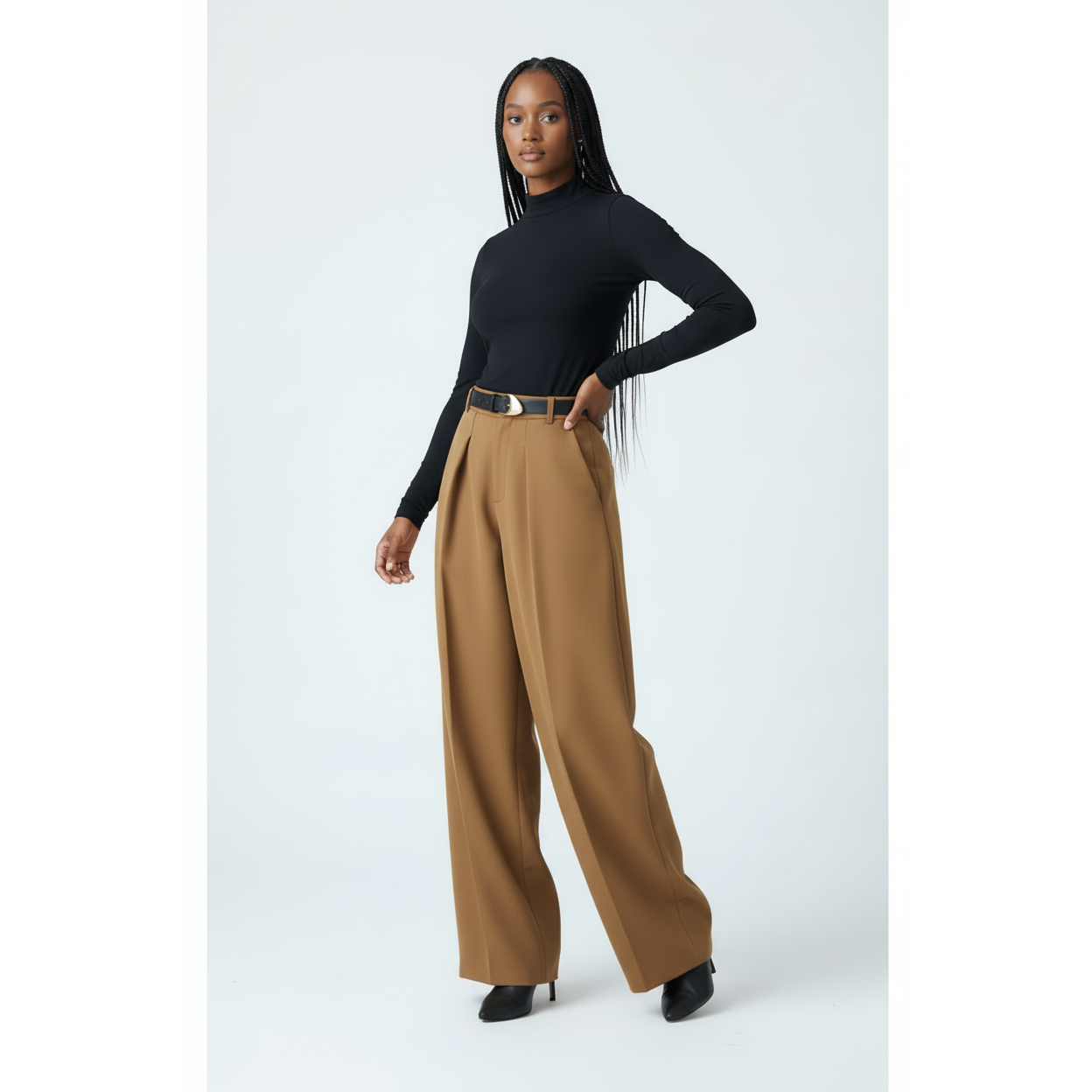 Front Pleat Barrel Wide Leg Pants