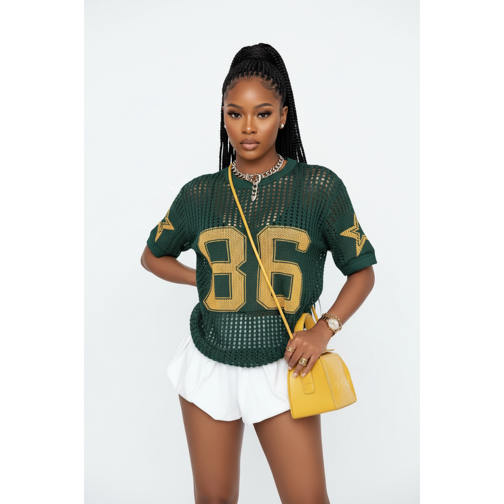 Knitted Numerical Pattern Long Sleeve Jersey