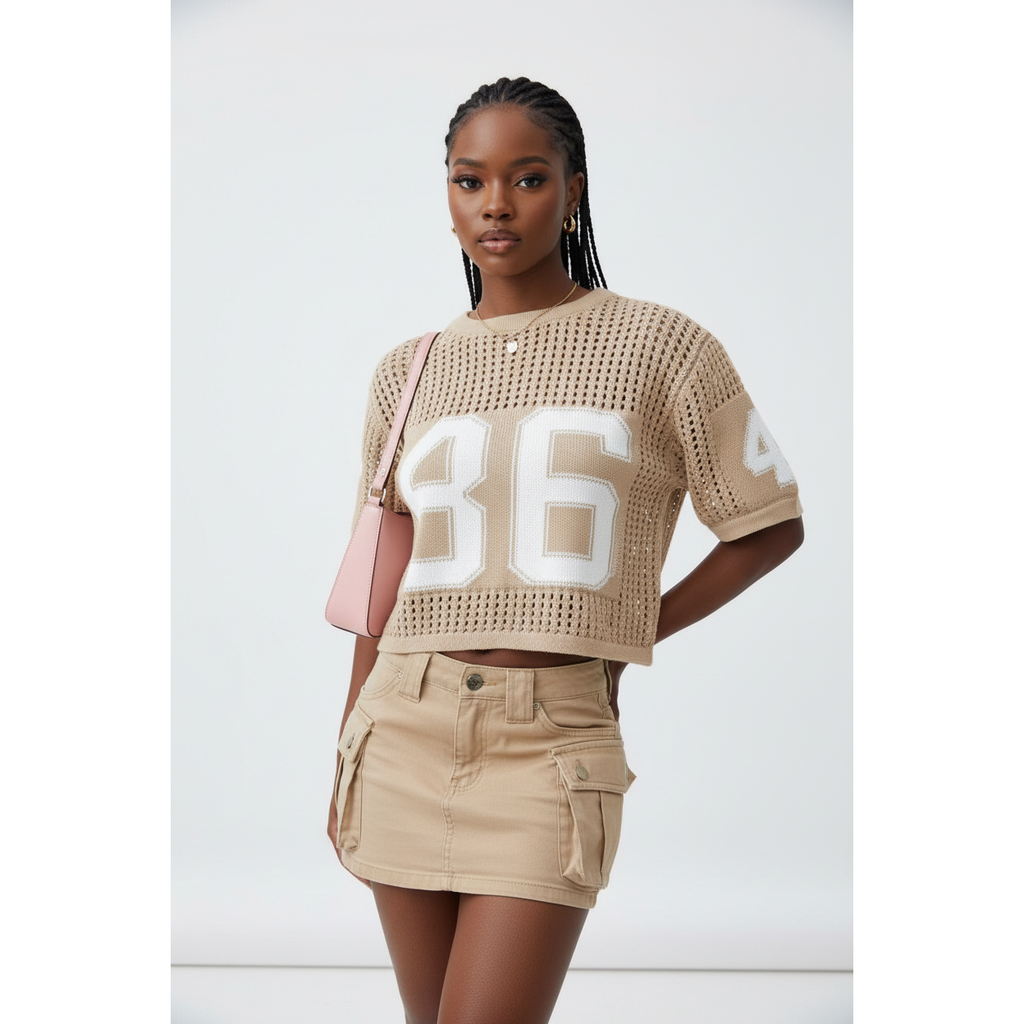 Knitted Numerical Pattern Long Sleeve Jersey