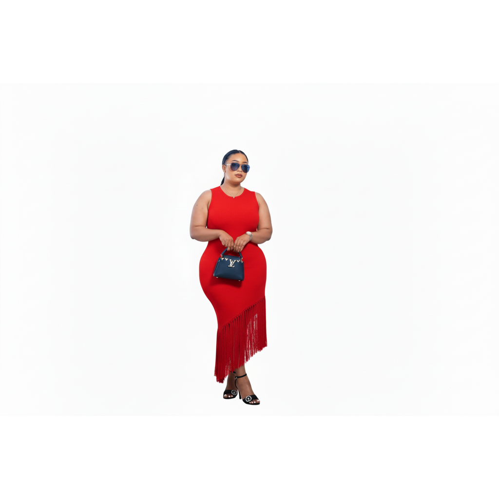 Woman’s Knitted Tussle Midi Fringe Dress