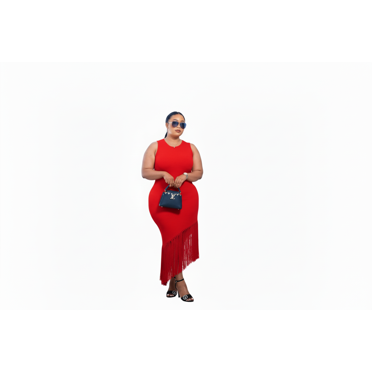 Woman’s Knitted Tussle Midi Fringe Dress