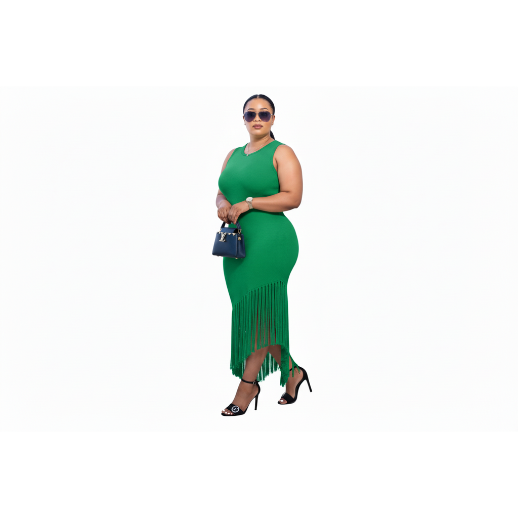Woman’s Knitted Tussle Midi Fringe Dress