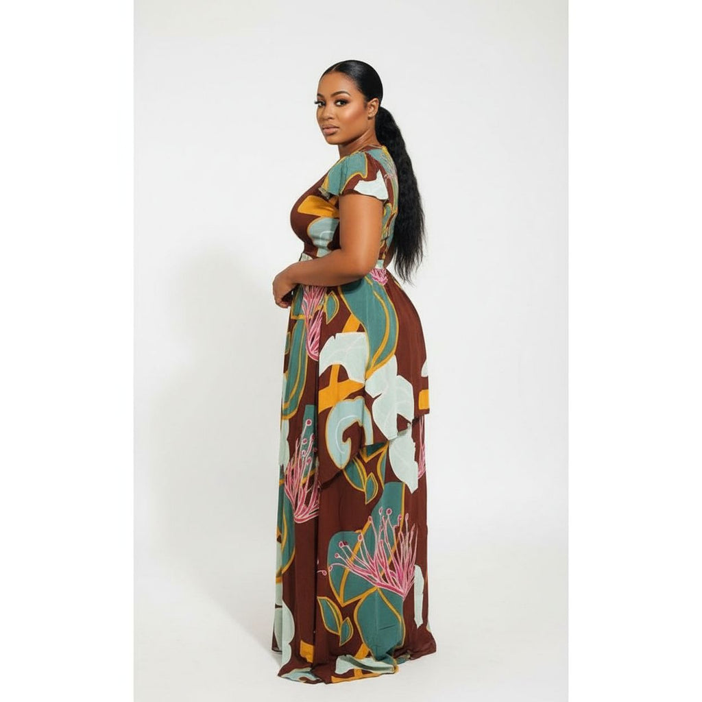 Floral Tie Front Crop Top & Maxi Skirt Set