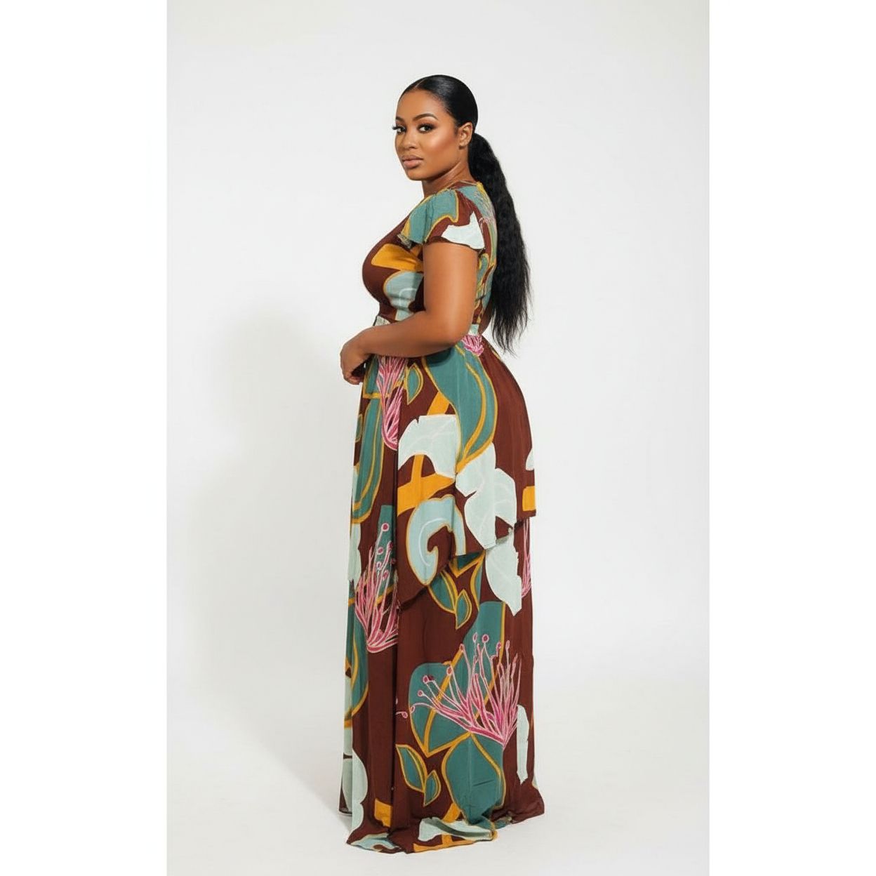 Floral Tie Front Crop Top & Maxi Skirt Set