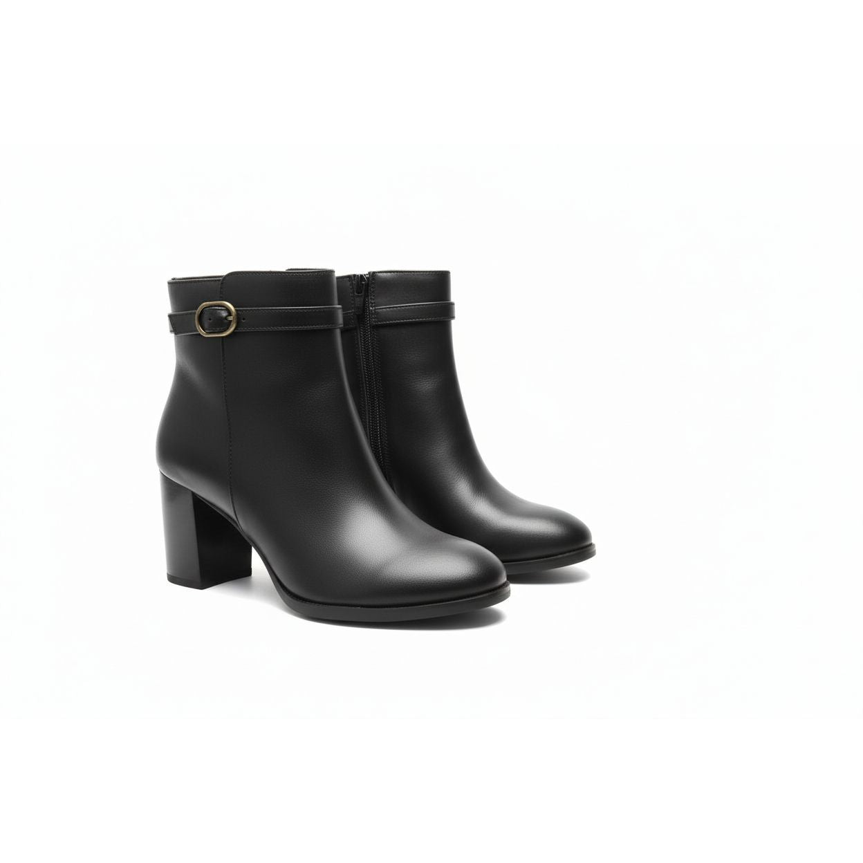 Ladies Round Toe Leather Block Heel Boots
