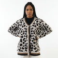 Leopard Print Detail Trim Knitted Cardigan
