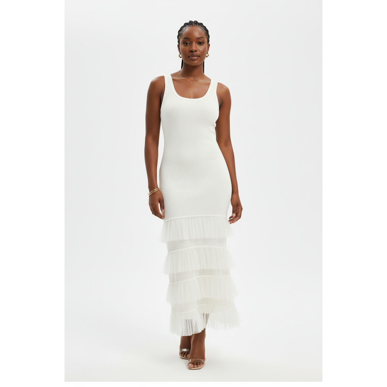Square Neck Knitted Fringe Maxi Dress