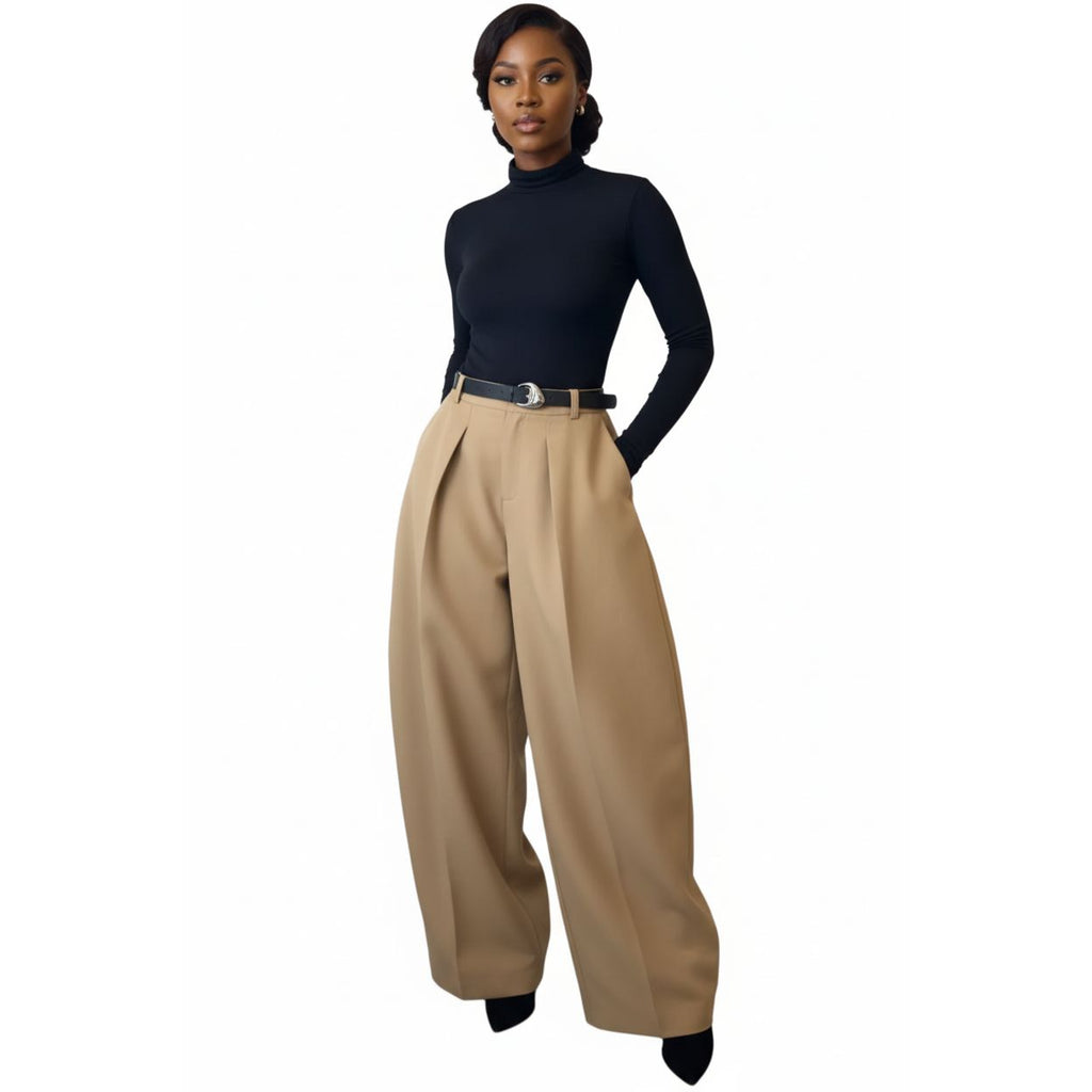 Front Pleat Barrel Wide Leg Pants