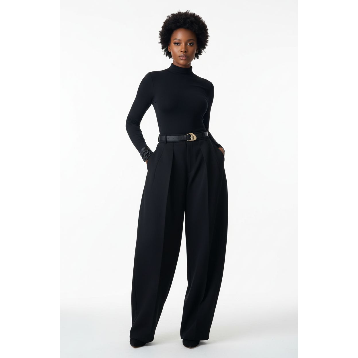 Front Pleat Barrel Wide Leg Pants