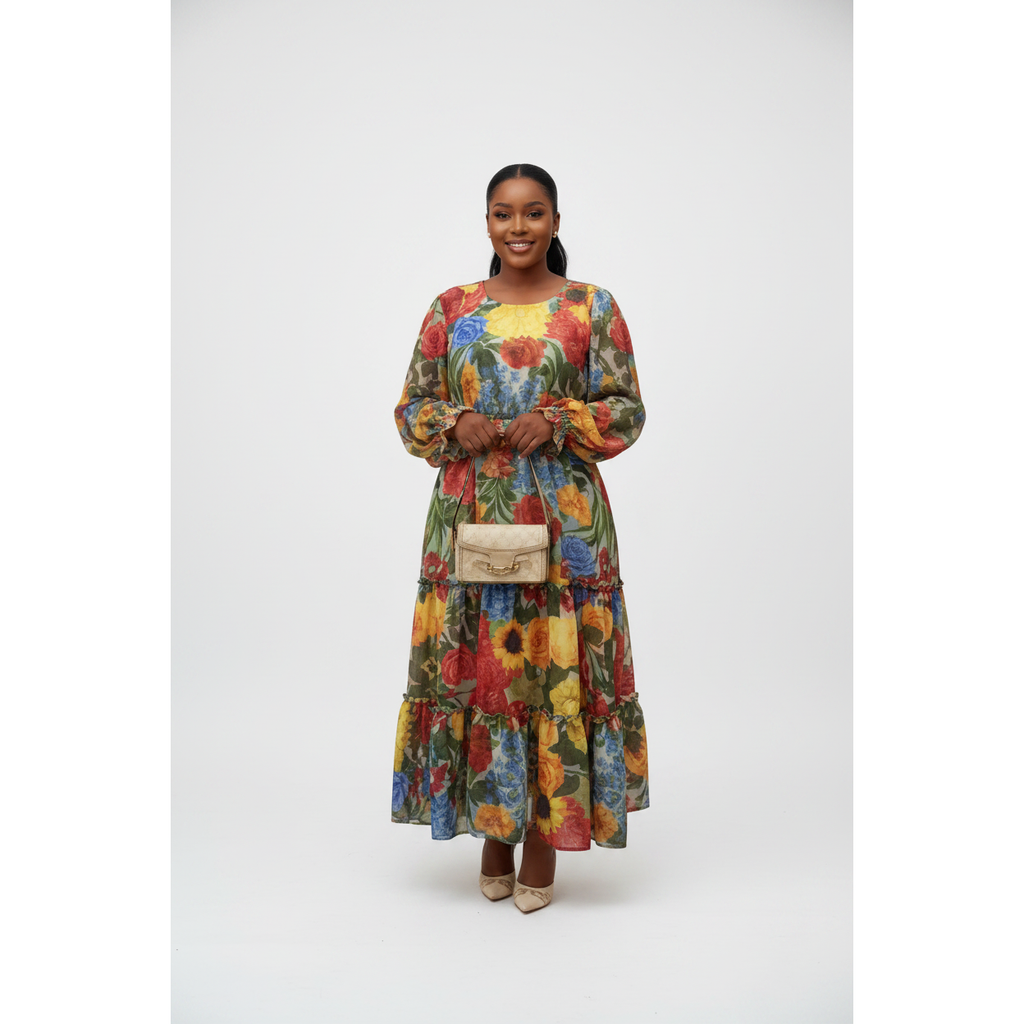 Plus Size Vibrant Floral Print Maxi Dress