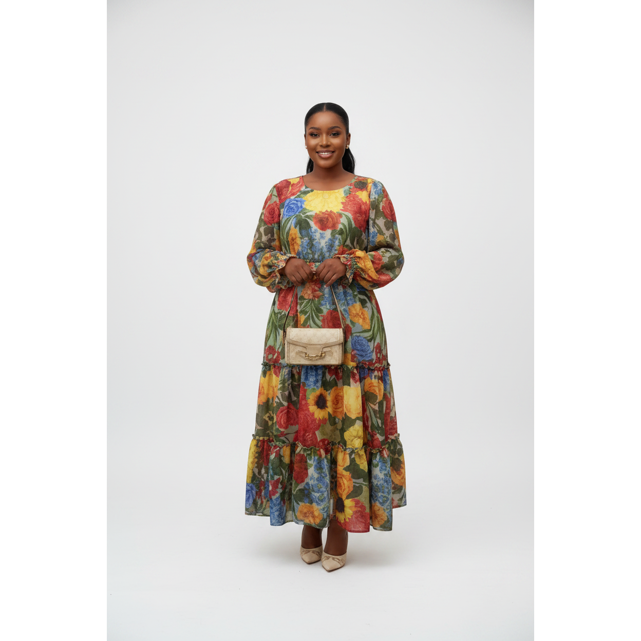 Plus Size Vibrant Floral Print Maxi Dress