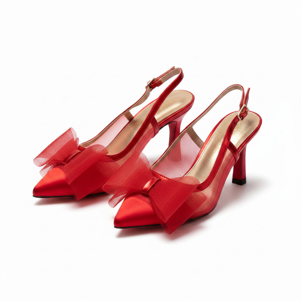 Classic Mesh Bow Slingback Heels