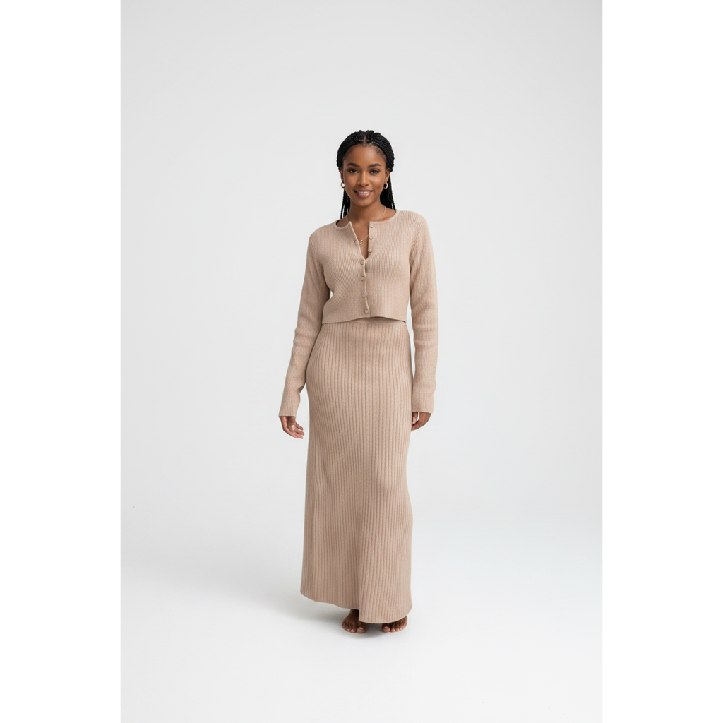 Women's Cozy Knitted Cardigan & Maxi Skirt Set