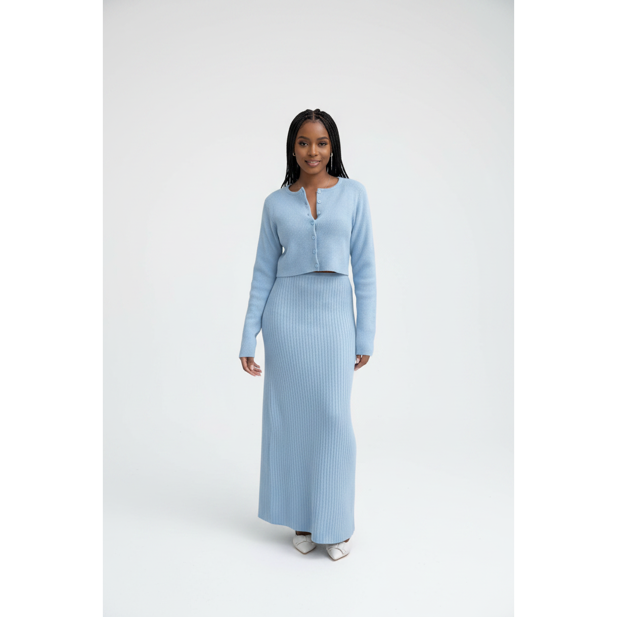 Women's Cozy Knitted Cardigan & Maxi Skirt Set