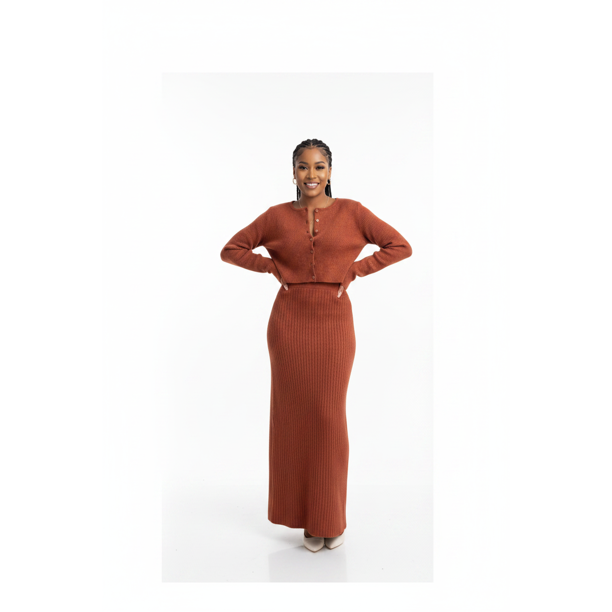 Women's Cozy Knitted Cardigan & Maxi Skirt Set