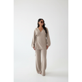 Knitted Lantern Sleeve Wrap Cardigan & Wide-Leg Pants