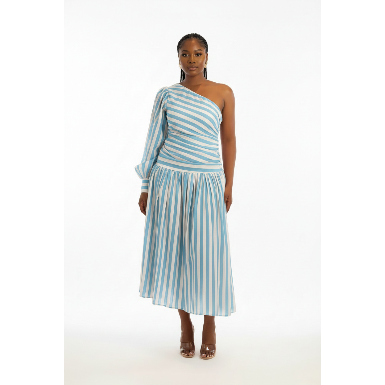 Striped One-Shoulder Asymmetric Maxi Dress