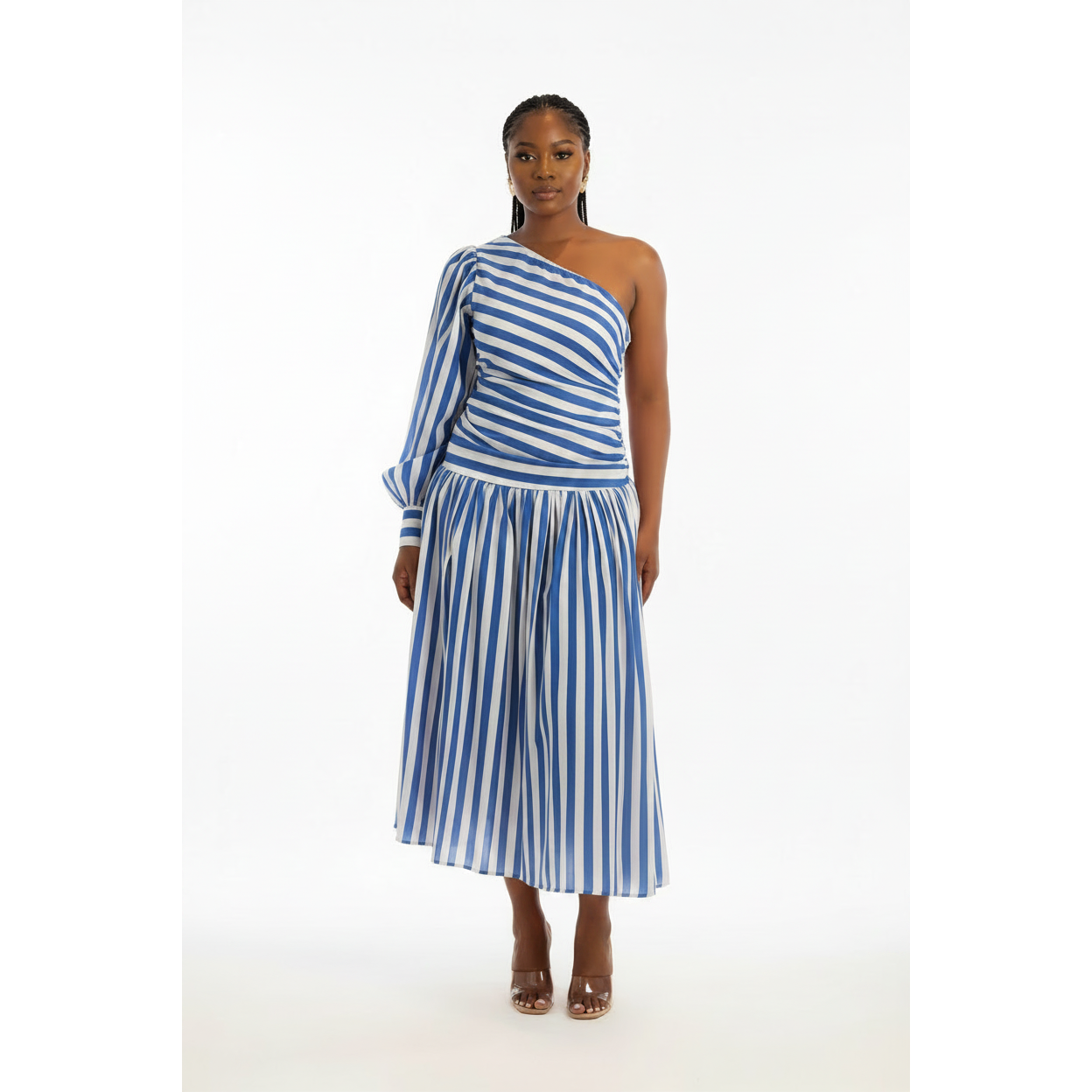 Striped One-Shoulder Asymmetric Maxi Dress