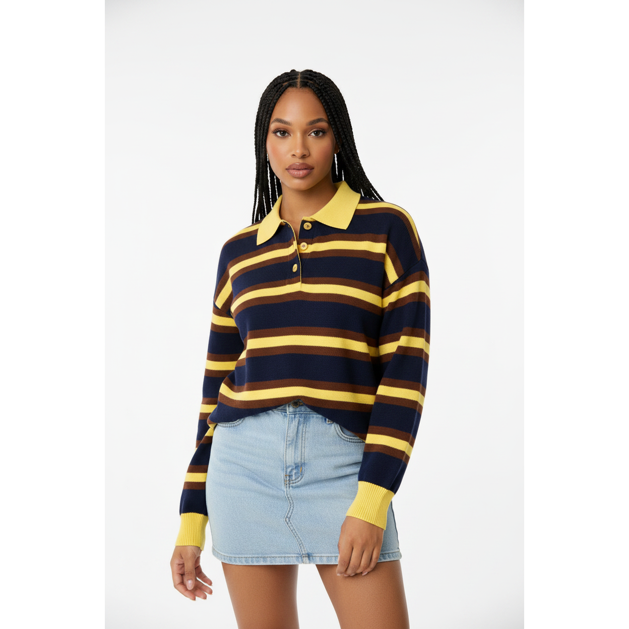 Ladies Long Sleeve Striped Knit Golf Sweater