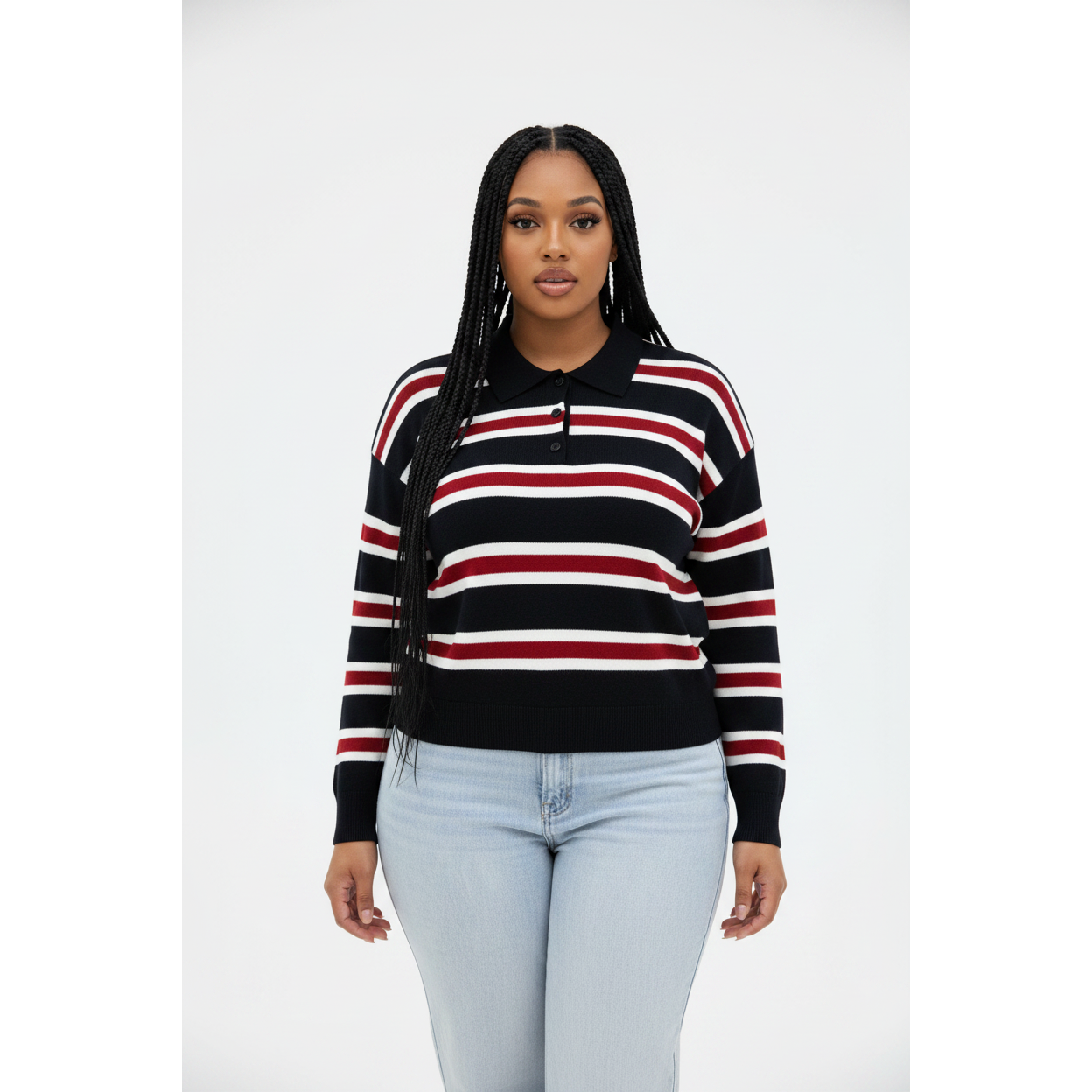 Ladies Long Sleeve Striped Knit Golf Sweater