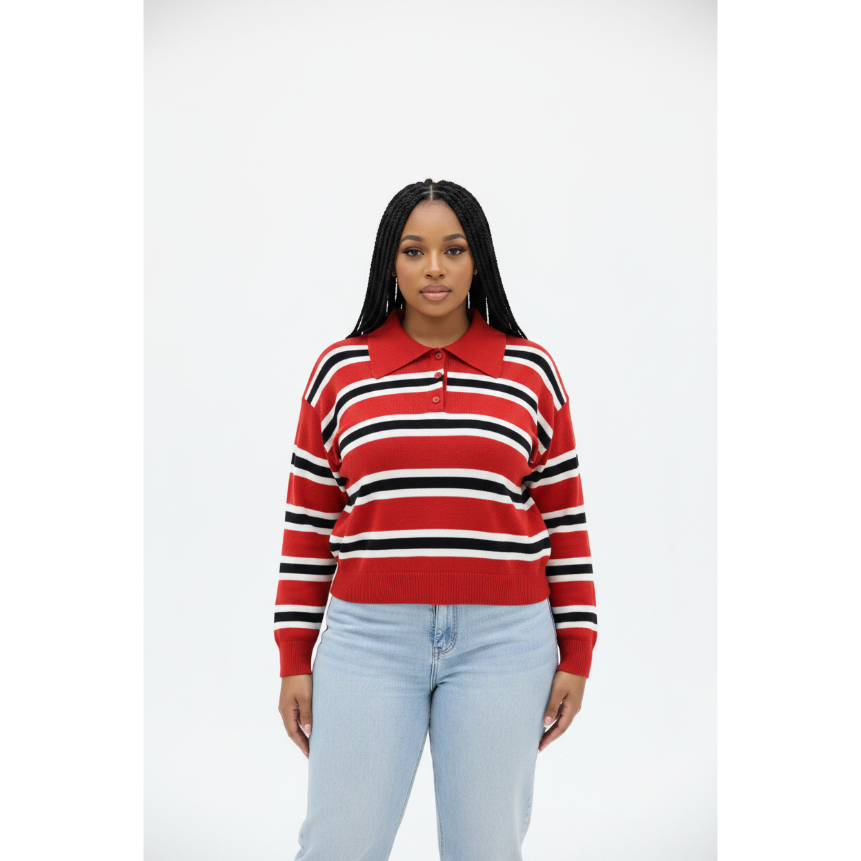 Ladies Long Sleeve Striped Knit Golf Sweater
