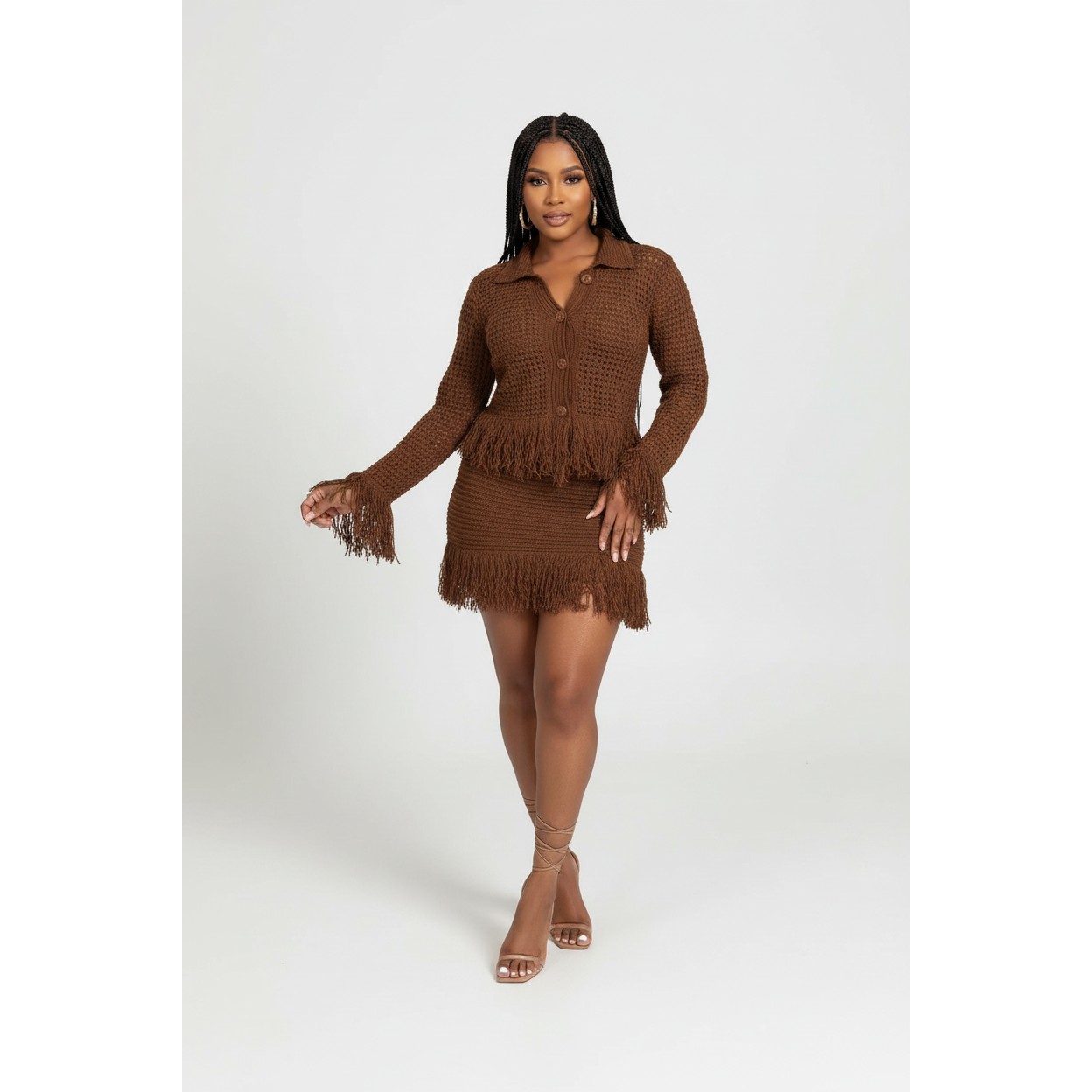Tropical Fringe Trim Crotchet Top & Ruffle Mini Skirt