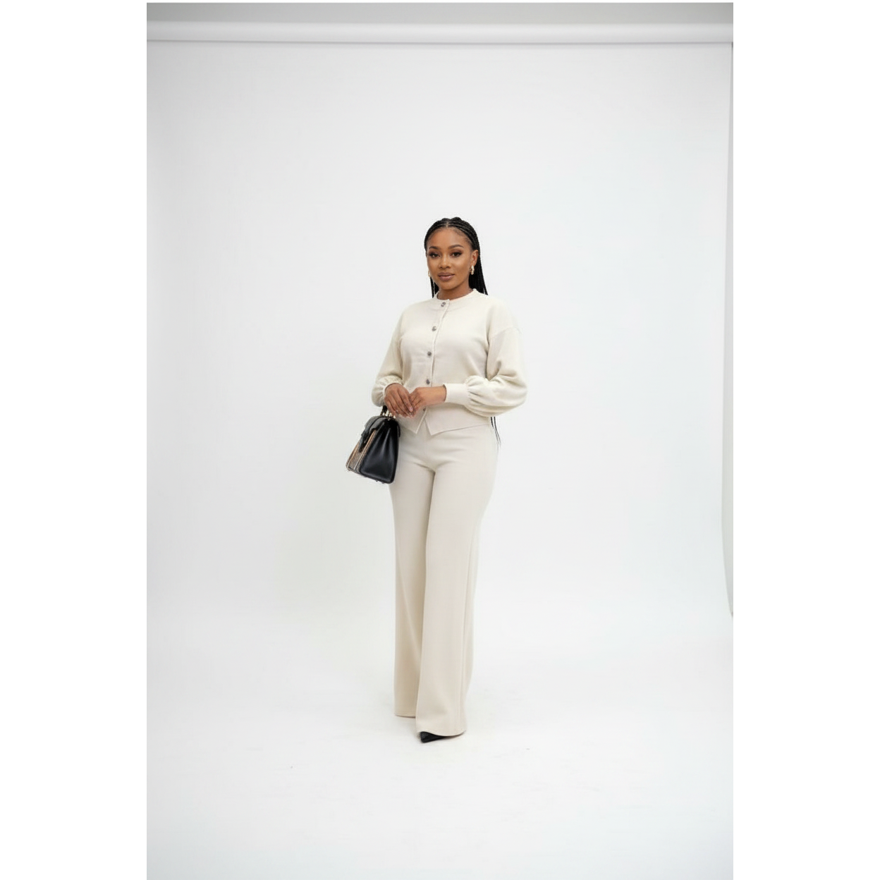 Womens Co-ord Long-Sleeve Cardigan & Wide Leg Pants