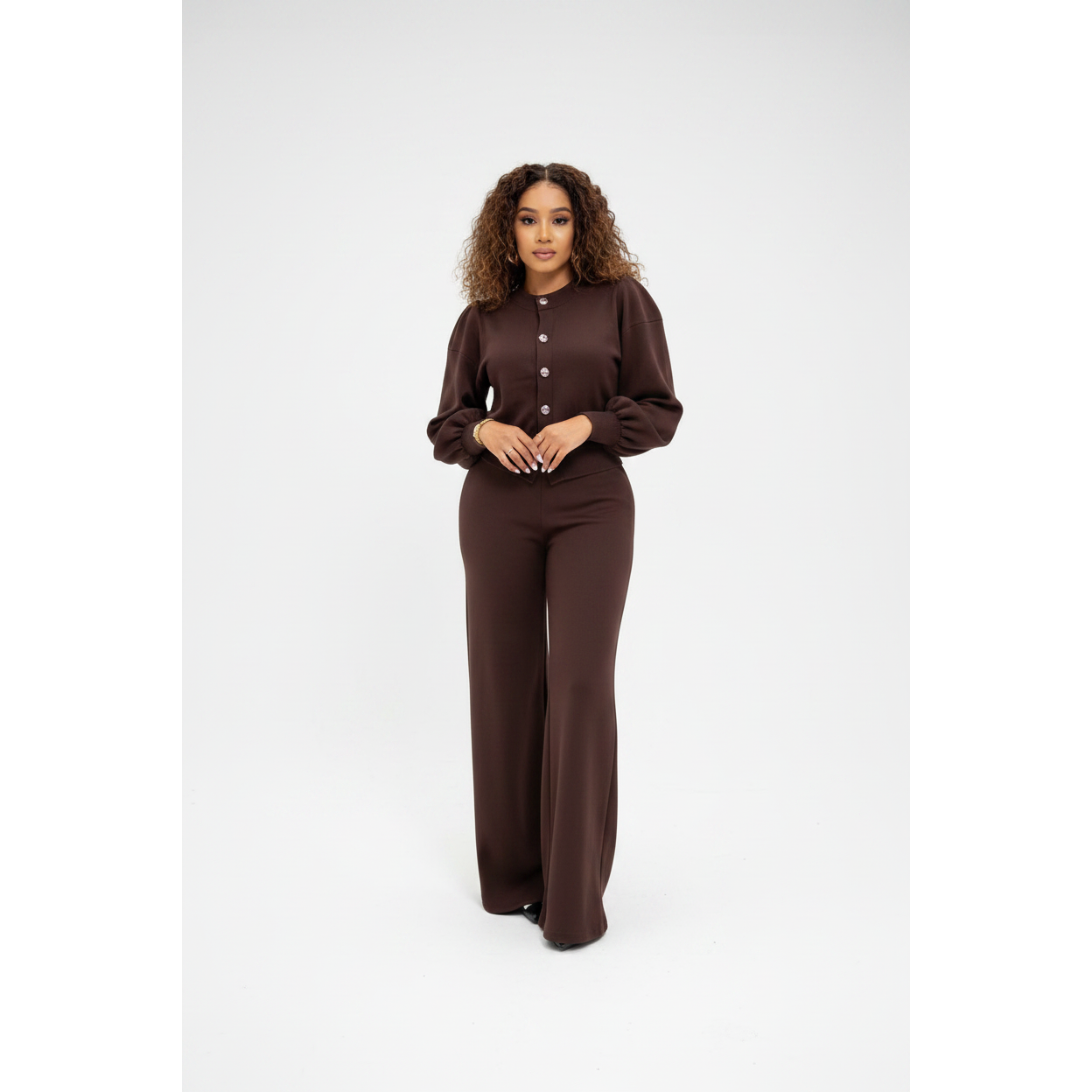 Womens Co-ord Long-Sleeve Cardigan & Wide Leg Pants