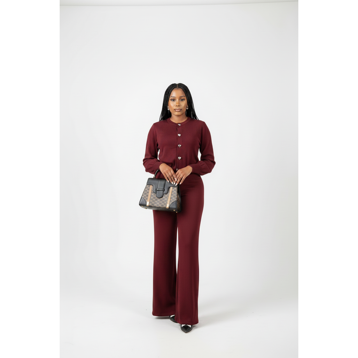 Womens Co-ord Long-Sleeve Cardigan & Wide Leg Pants