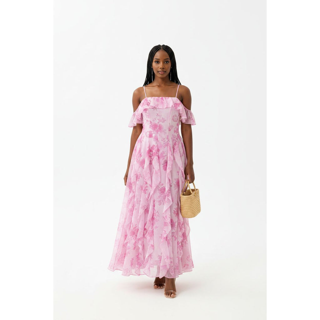 Plus Size Off-Shoulder Floral Ruffled Maxi Dress