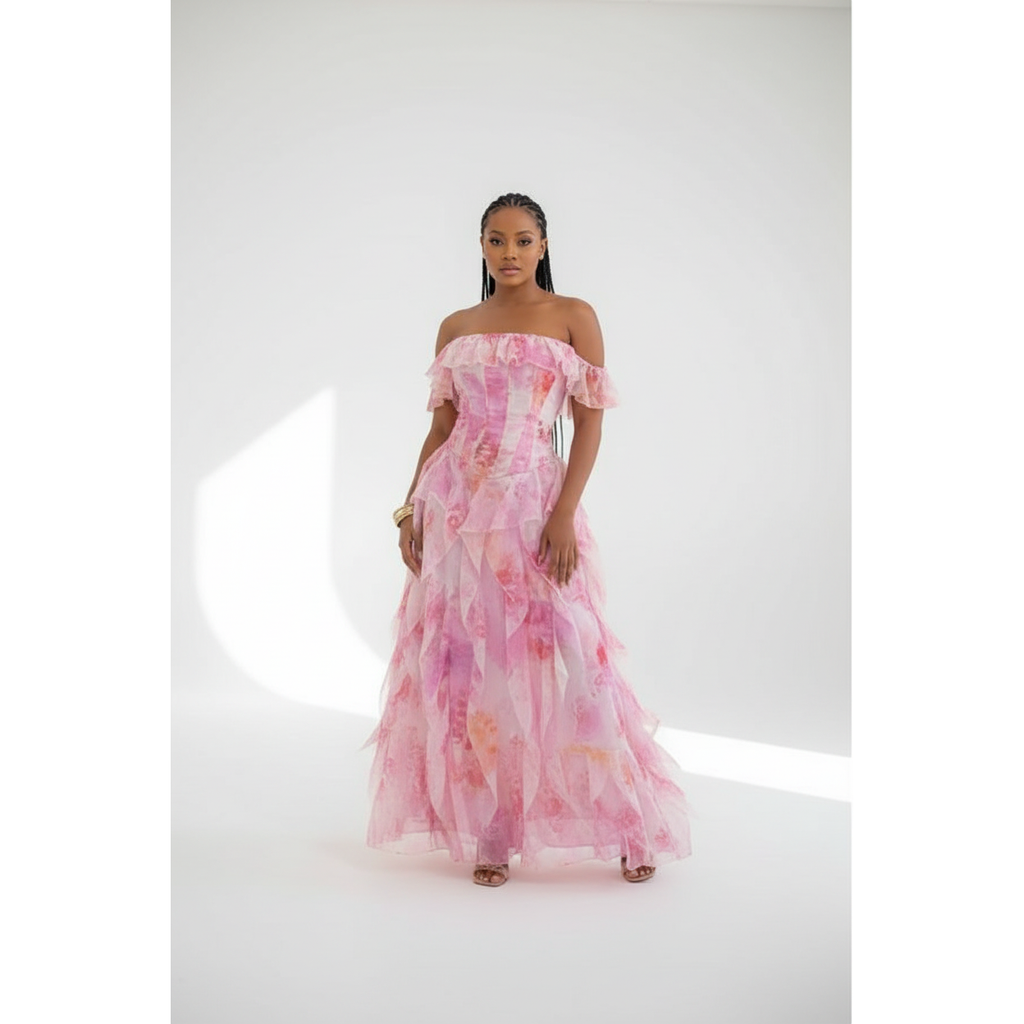 Plus Size Off-Shoulder Floral Ruffled Maxi Dress