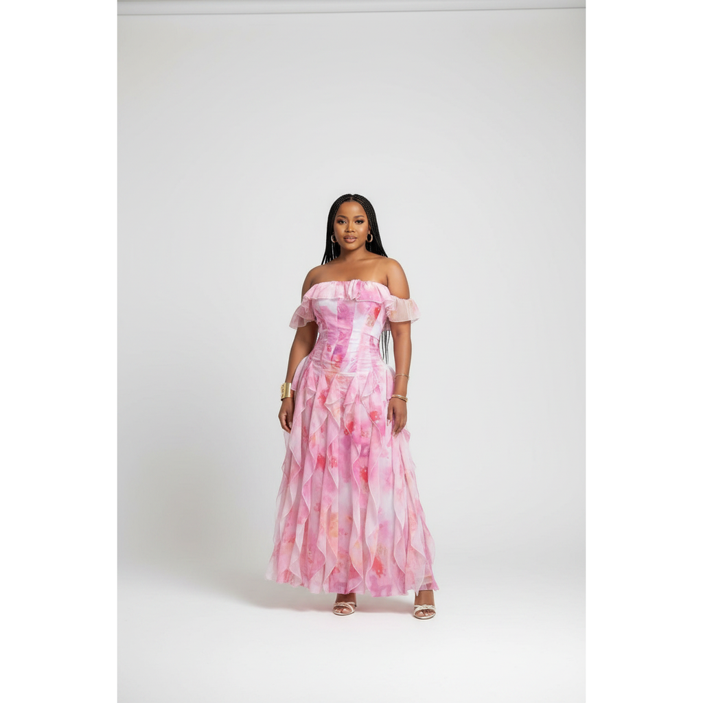 Plus Size Off-Shoulder Floral Ruffled Maxi Dress