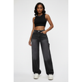 Faded High-Waisted Wide-Leg Utility Jeans