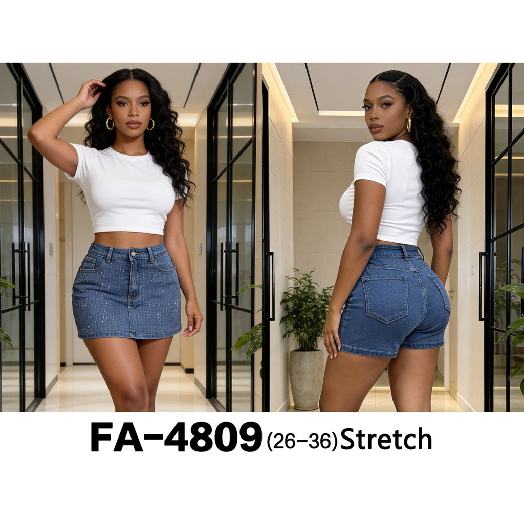 Pinstripe Embellished Denim Mini Skirt