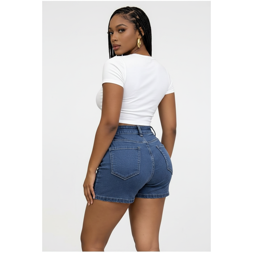 Pinstripe Embellished Denim Mini Skirt