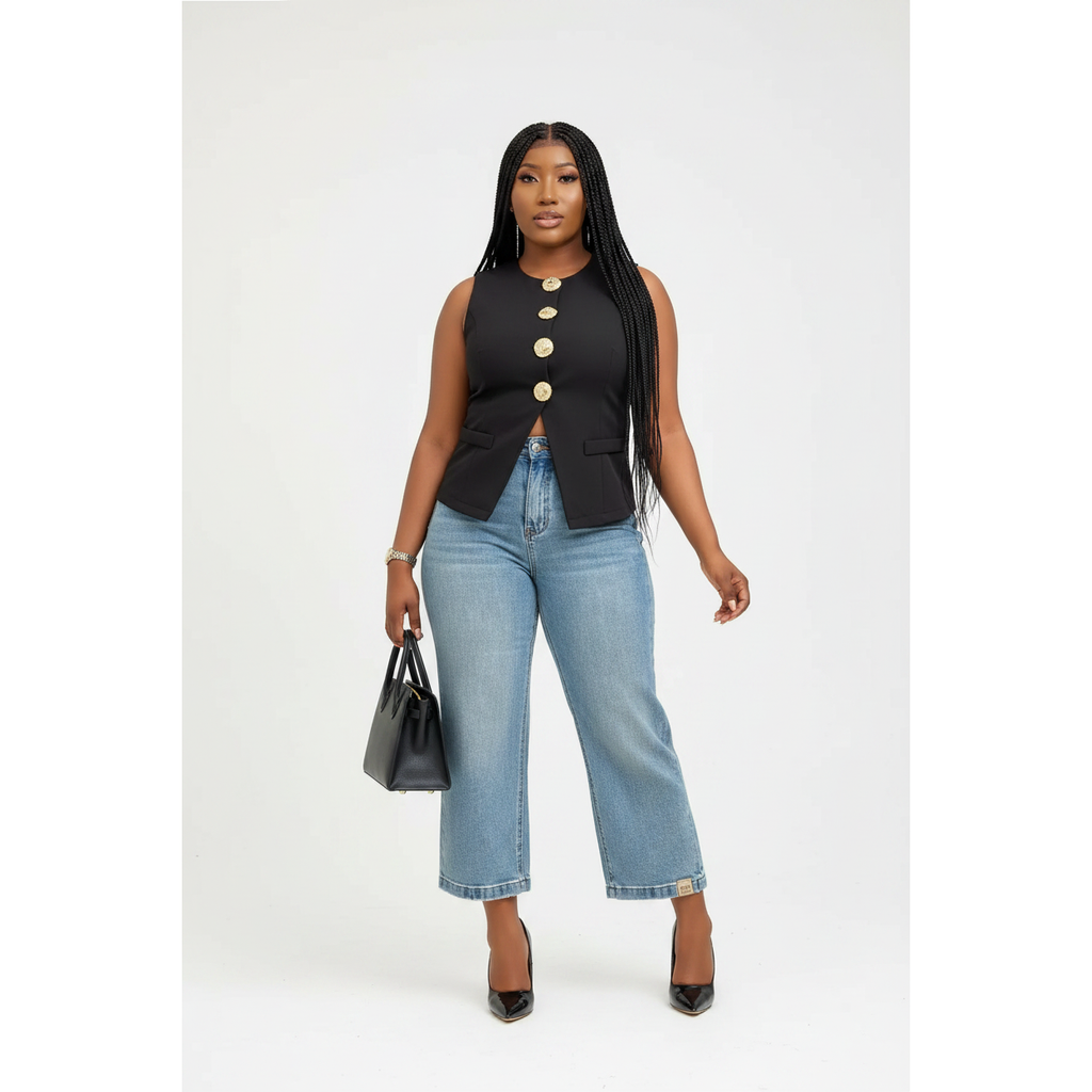 Light-Wash Cropped Wide-Leg Jeans