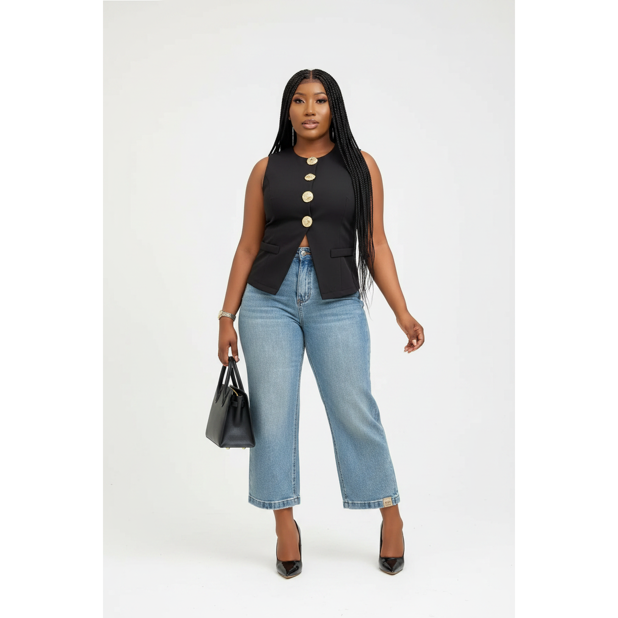 Light-Wash Cropped Wide-Leg Jeans