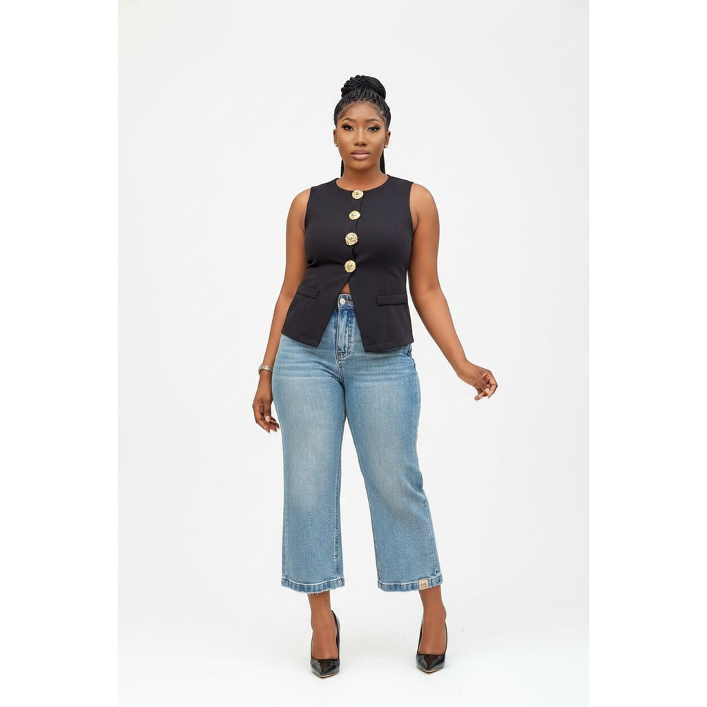 Light-Wash Cropped Wide-Leg Jeans