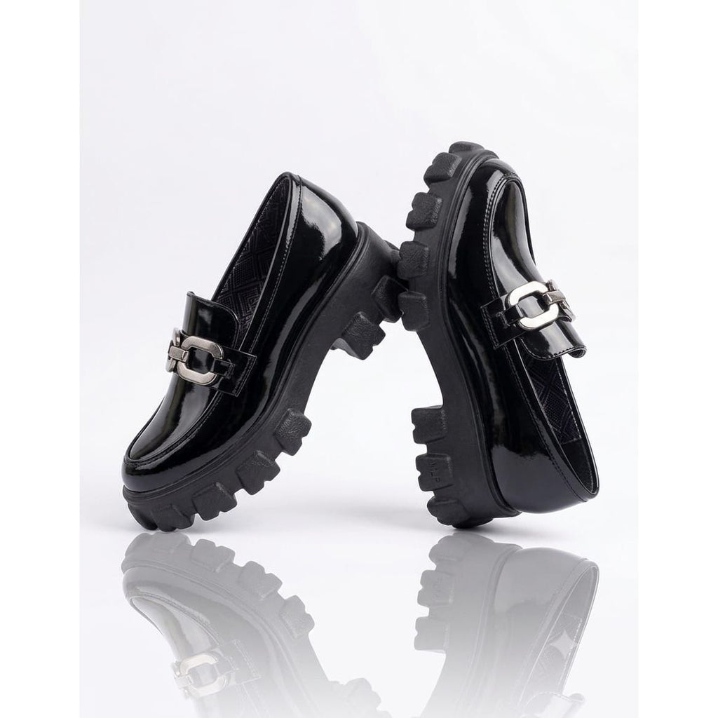 Silver Buckle Patent Chunky Loafers