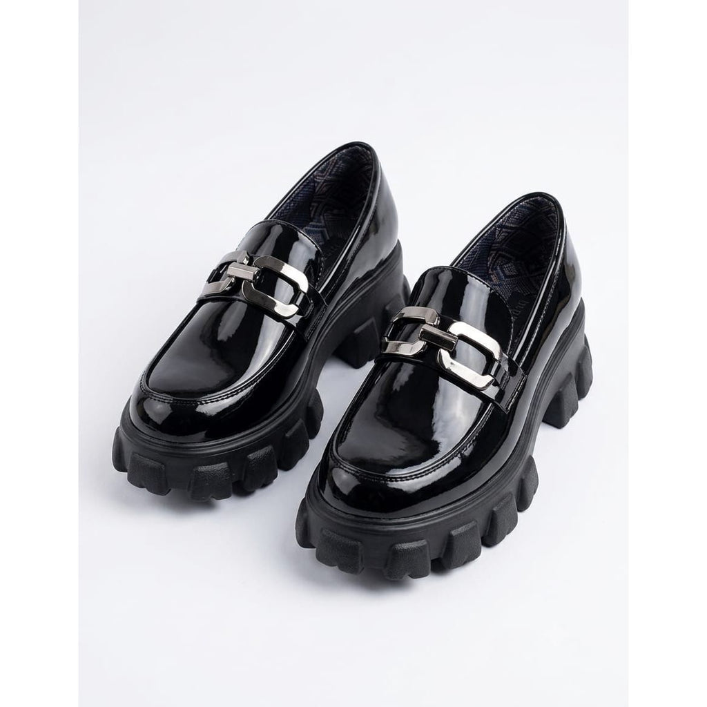 Silver Buckle Patent Chunky Loafers