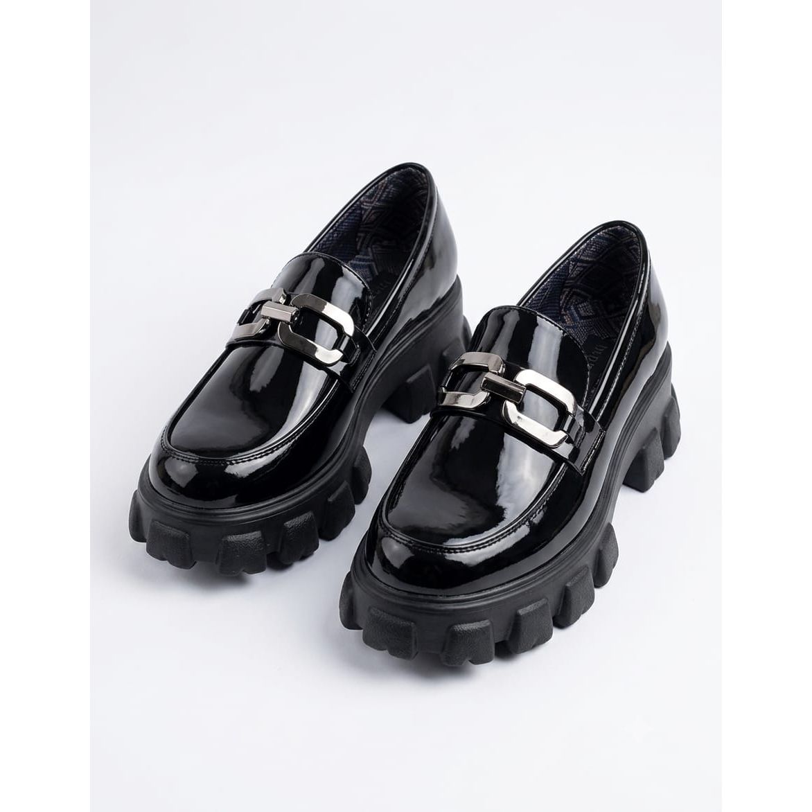 Silver Buckle Patent Chunky Loafers