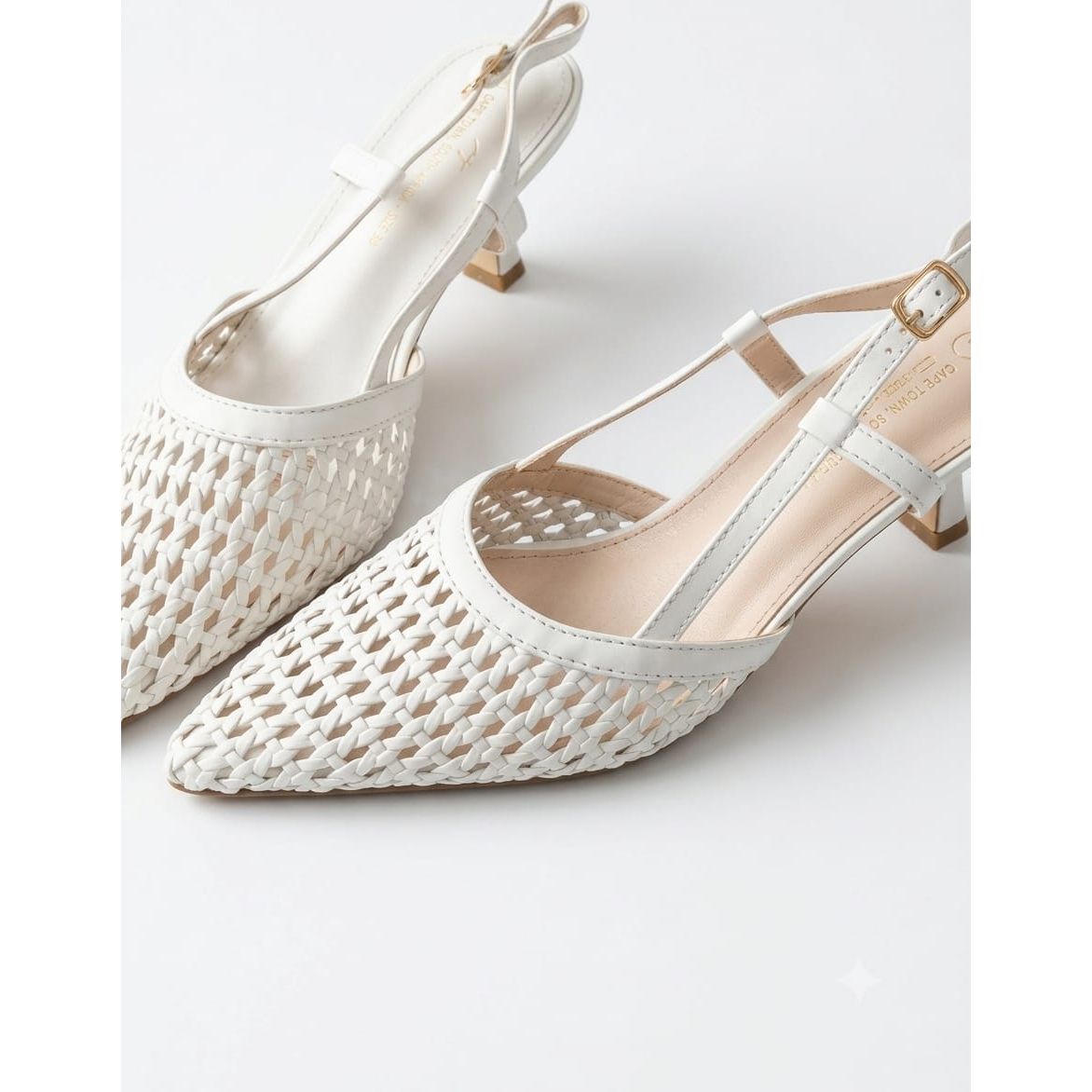 Woven Faux-Leather Slingback Kitten Heels