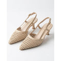 Woven Faux-Leather Slingback Kitten Heels