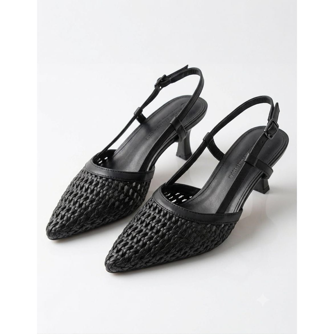 Woven Faux-Leather Slingback Kitten Heels