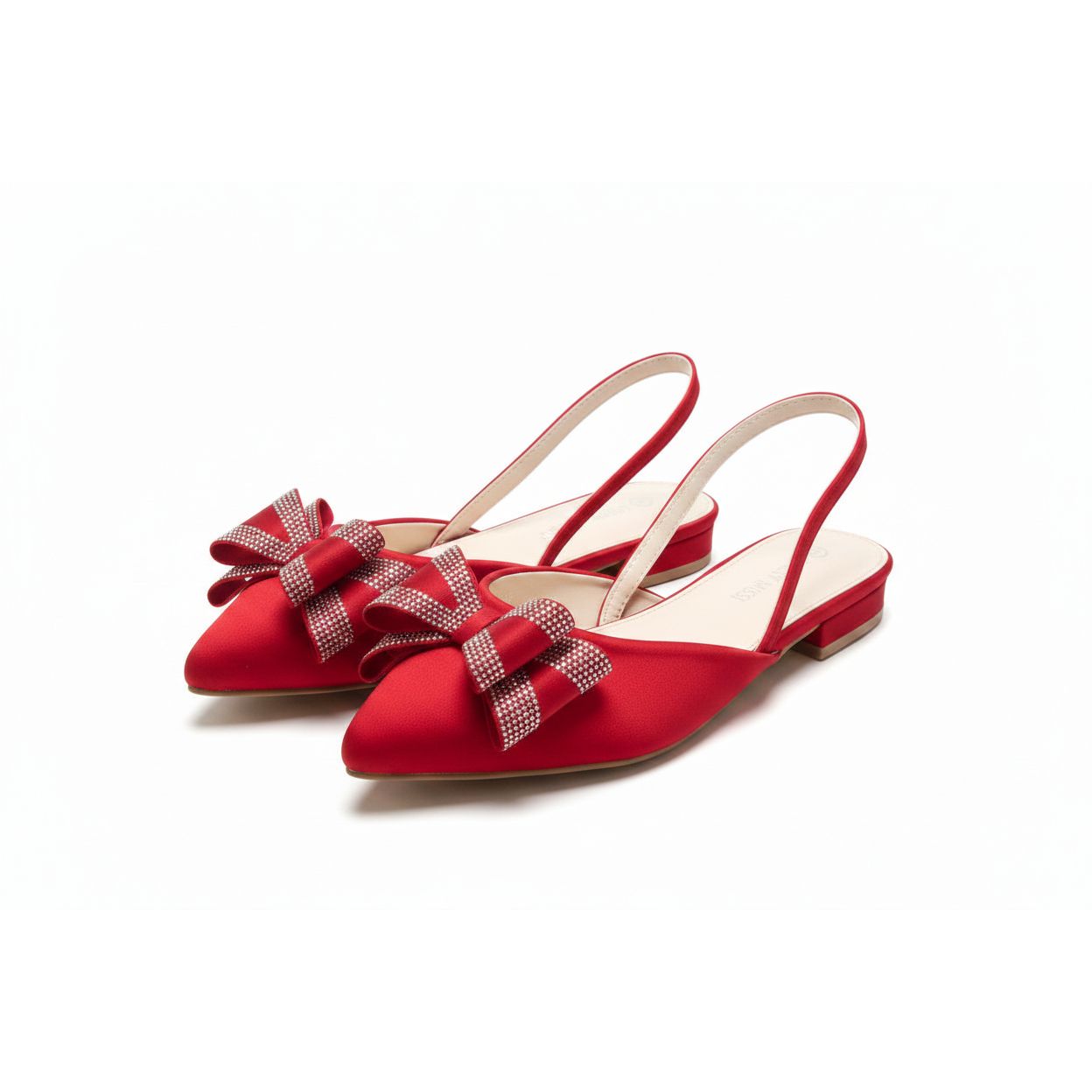 Crystal Bow Pointed-Toe Slingback Pumps